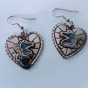 Sterling Silver & Turquoise Heart Shaped Horse Profile Drop Earrings